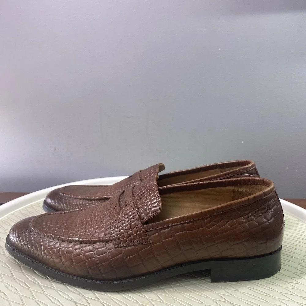 Rawls Mens Leather Penny Loafer Crocodile Pattern Luxury Shoes Brown 42EU 8.5 US